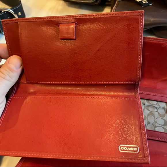 Coach Trifold Wallet with Removable Checkbook Cover 2pc Red Leather - Picture 4 of 9